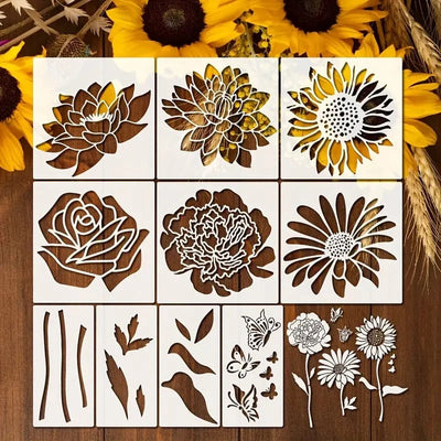 Stencil Set Floral Reusable Flexible Multi-Surface 10 Piece
