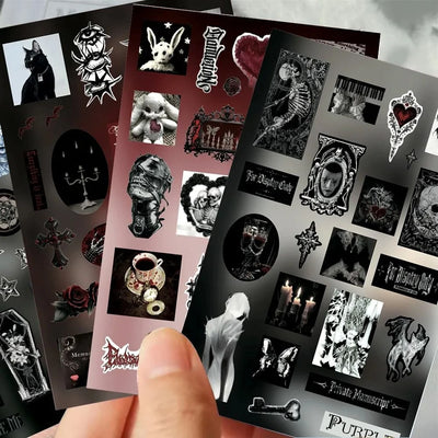 Sticker Set Gothic Raven Feathers Pre-Cut & Self-Adhesive 8 Sheets