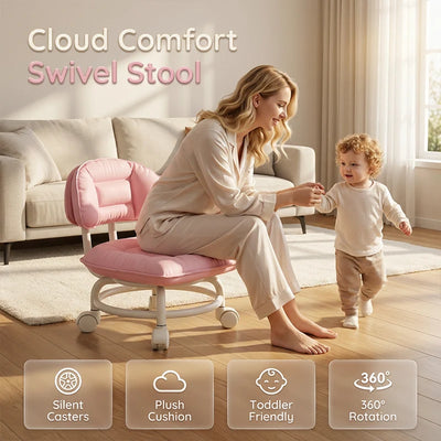 Stool Low Seat Padded Backrest & Quiet Casters