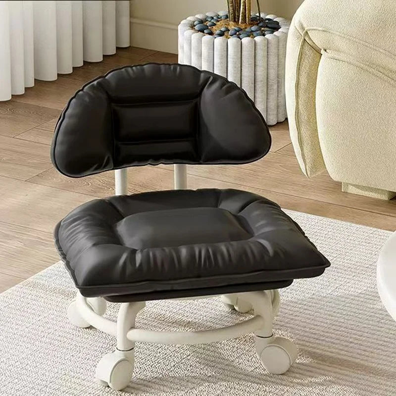 Stool Low Seat Padded Backrest & Quiet Casters
