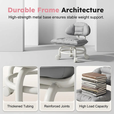 Stool Low Seat Padded Backrest & Quiet Casters