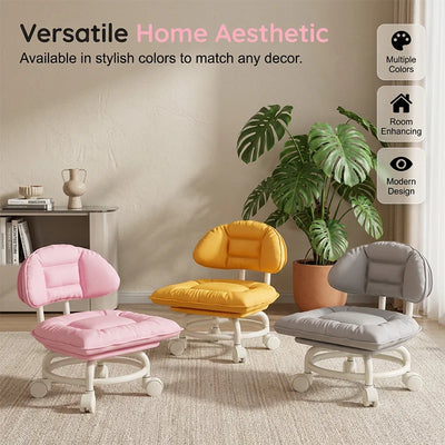 Stool Low Seat Padded Backrest & Quiet Casters