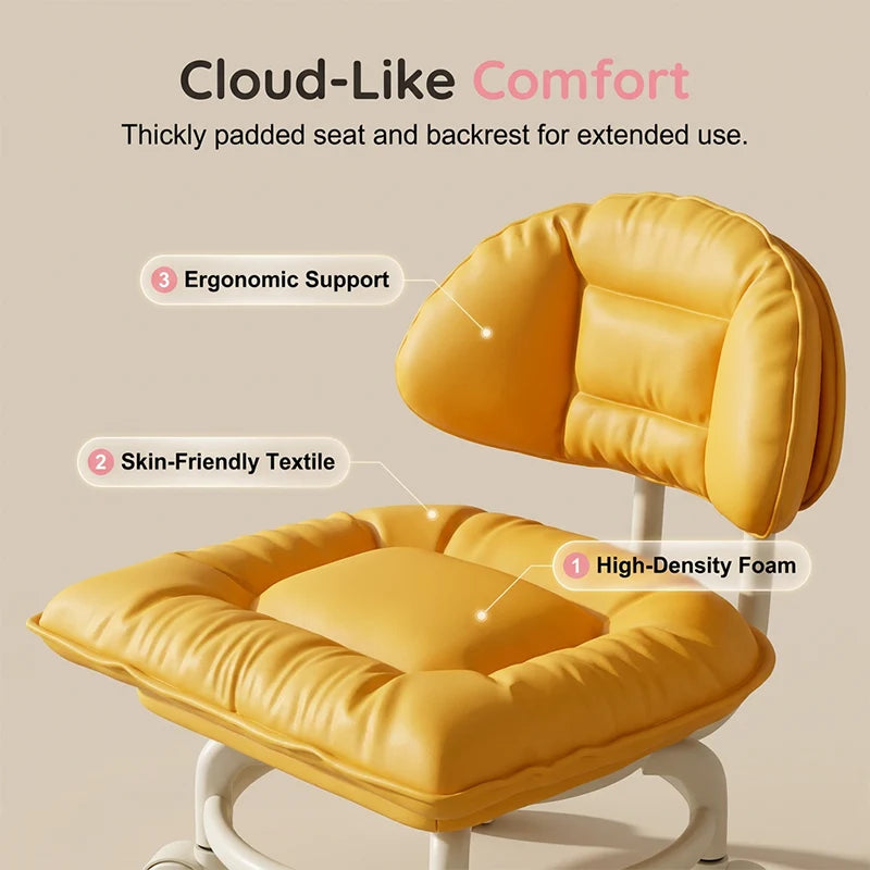 Stool Low Seat Padded Backrest & Quiet Casters