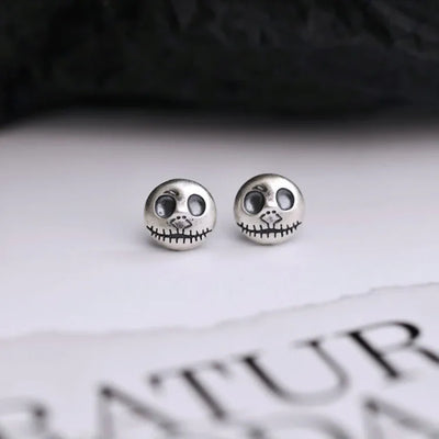 Stud Earrings 925 Sterling Silver Pumpkin Skull Design