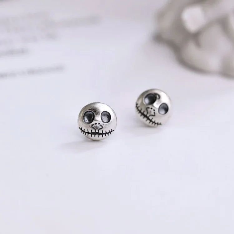 Stud Earrings 925 Sterling Silver Pumpkin Skull Design