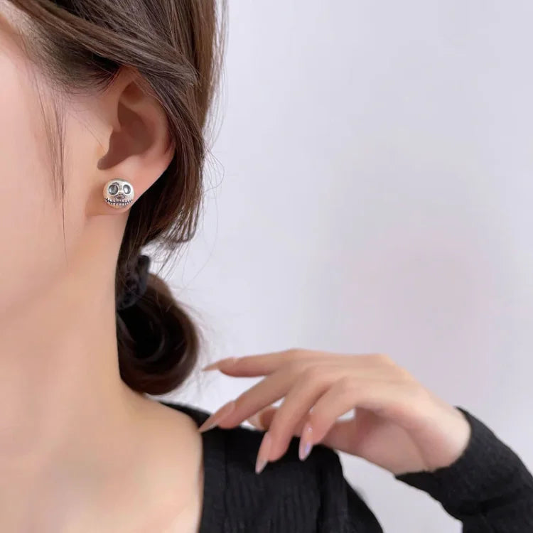 Stud Earrings 925 Sterling Silver Pumpkin Skull Design