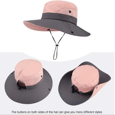 Sun Hat Wide Brim UPF 50 Foldable Ponytail Opening