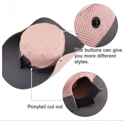 Sun Hat Wide Brim UPF 50 Foldable Ponytail Opening