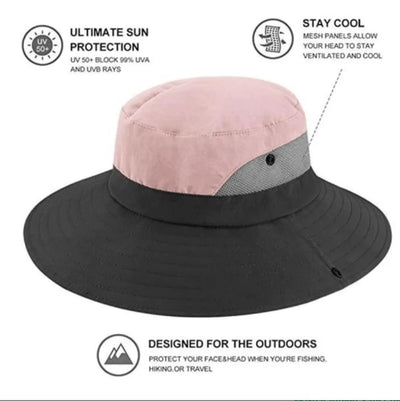 Sun Hat Wide Brim UPF 50 Foldable Ponytail Opening