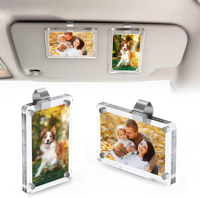 Sun Visor Photo Clip Tool-Free Clip-On Crystal-Clear Acrylic