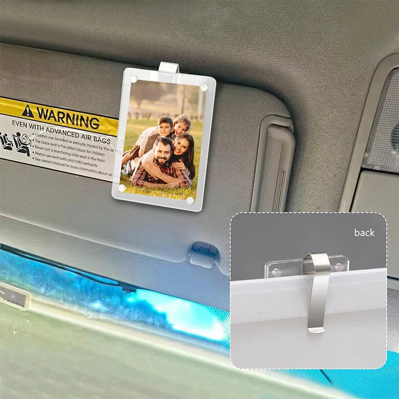 Sun Visor Photo Clip Tool-Free Clip-On Crystal-Clear Acrylic