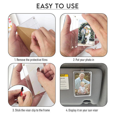 Sun Visor Photo Clip Tool-Free Clip-On Crystal-Clear Acrylic
