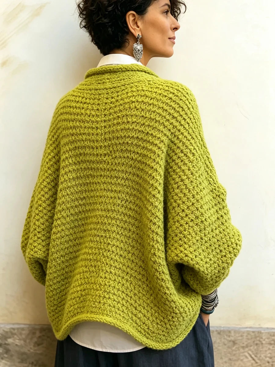 Sweater Crossover V-Neck Chunky Knit Batwing Sleeves