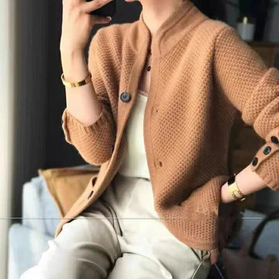 Sweater Jacket Insulated Thick Knit High Collar