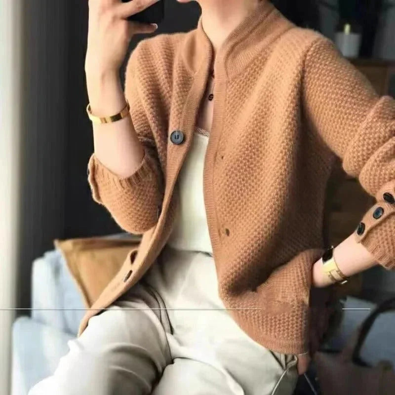Sweater Jacket Insulated Thick Knit High Collar