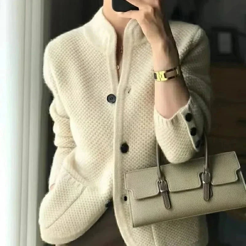 Sweater Jacket Insulated Thick Knit High Collar
