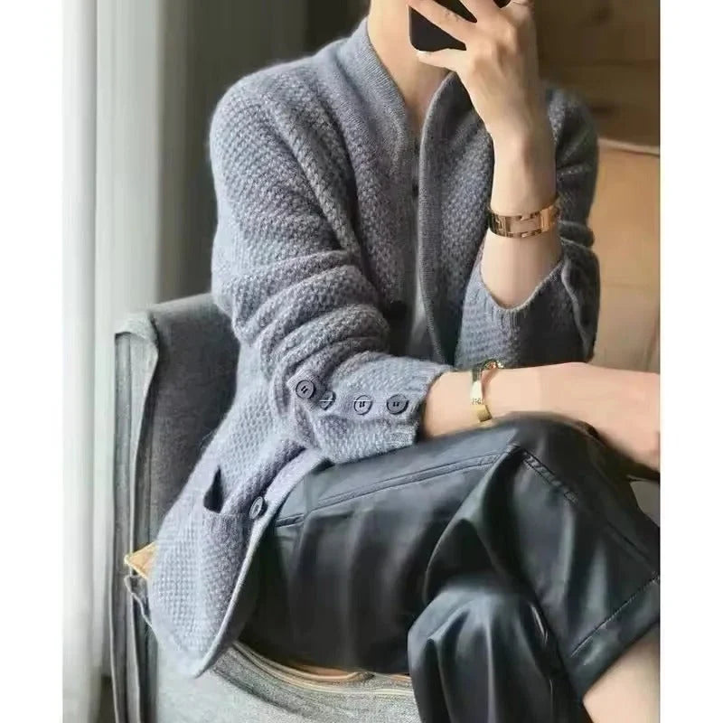 Sweater Jacket Insulated Thick Knit High Collar