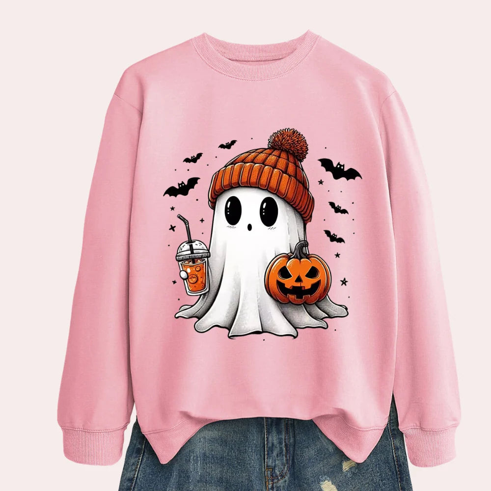 Sweatshirt Halloween Ghost & Pumpkin Print Comfort Fit
