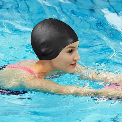 Swim Cap Silicone Long Hair Fit Built-In Ear Pockets