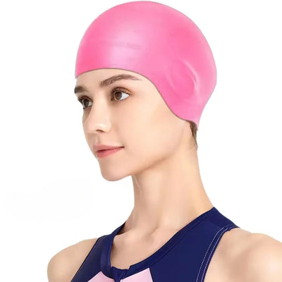 Swim Cap Silicone Long Hair Fit Built-In Ear Pockets