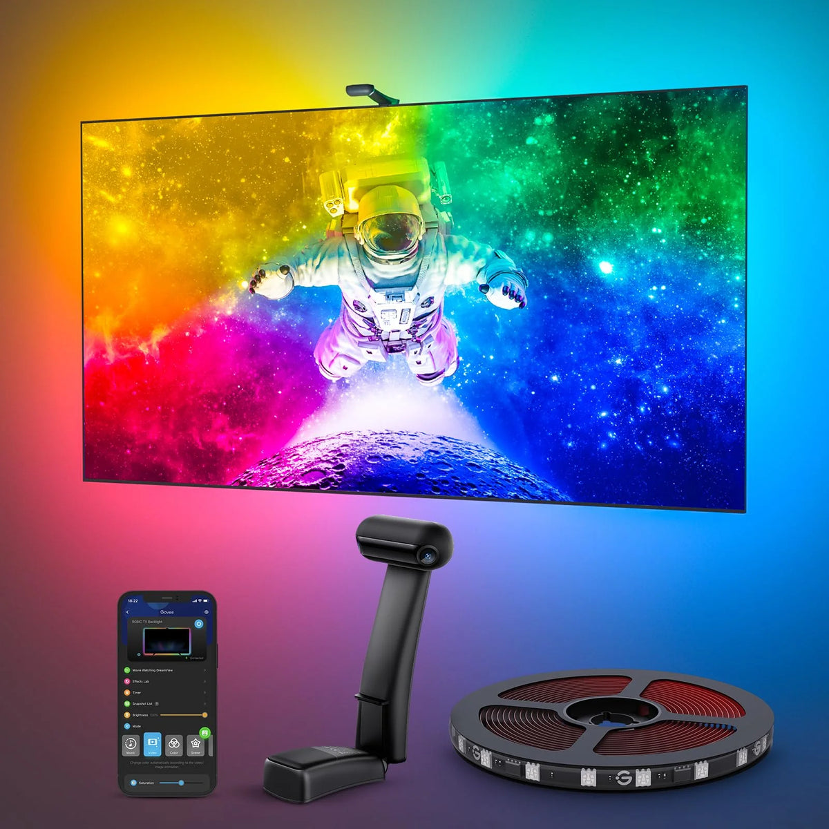 TV Backlight Strip Dual Edge Cameras RGBIC Multi-Zone