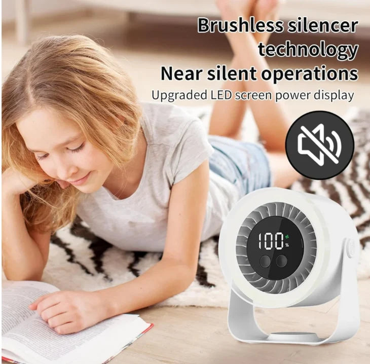 Table Fan Ultra-Quiet 10 Speeds USB-C Rechargeable