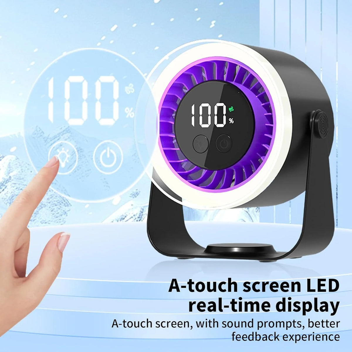 Table Fan Ultra-Quiet 10 Speeds USB-C Rechargeable