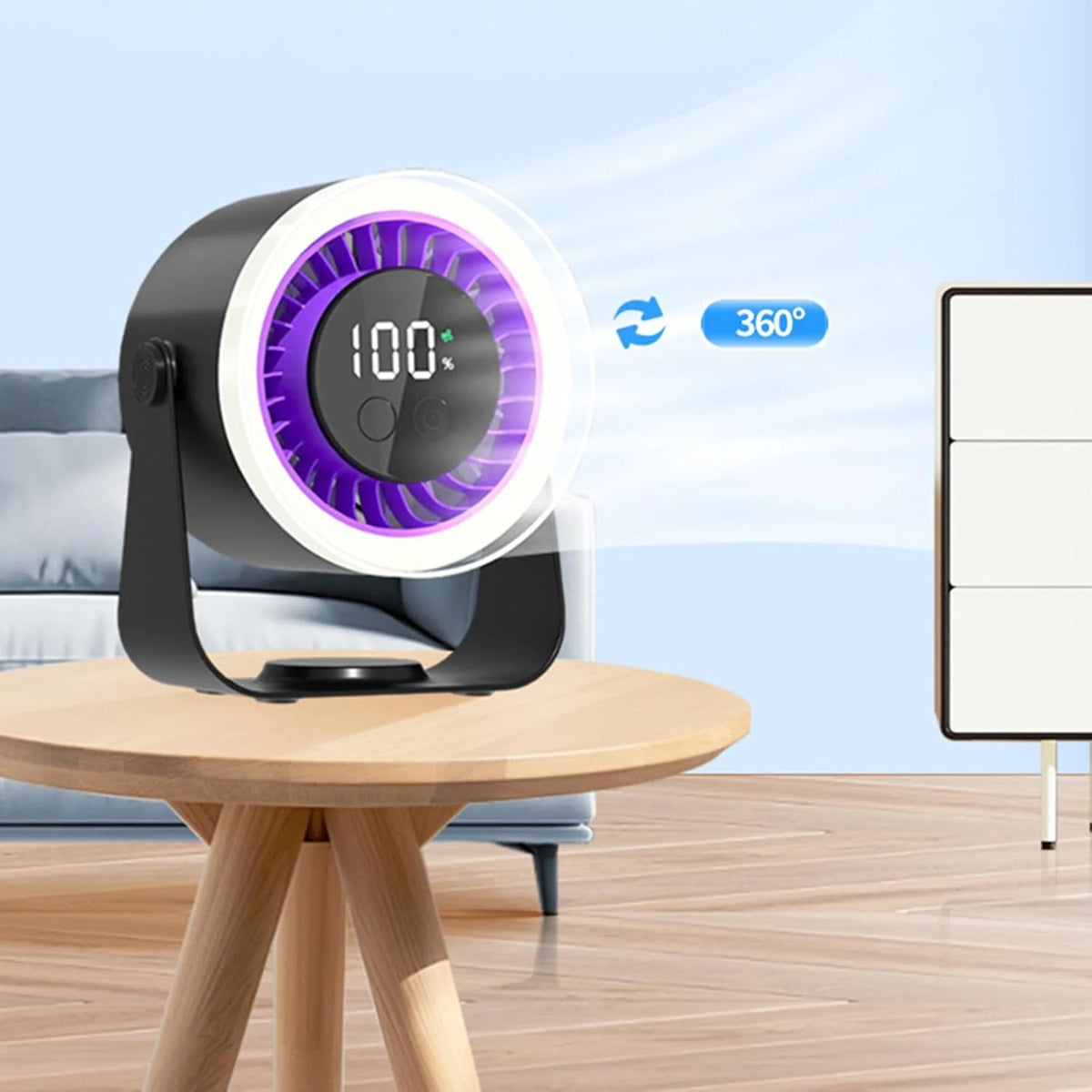 Table Fan Ultra-Quiet 10 Speeds USB-C Rechargeable