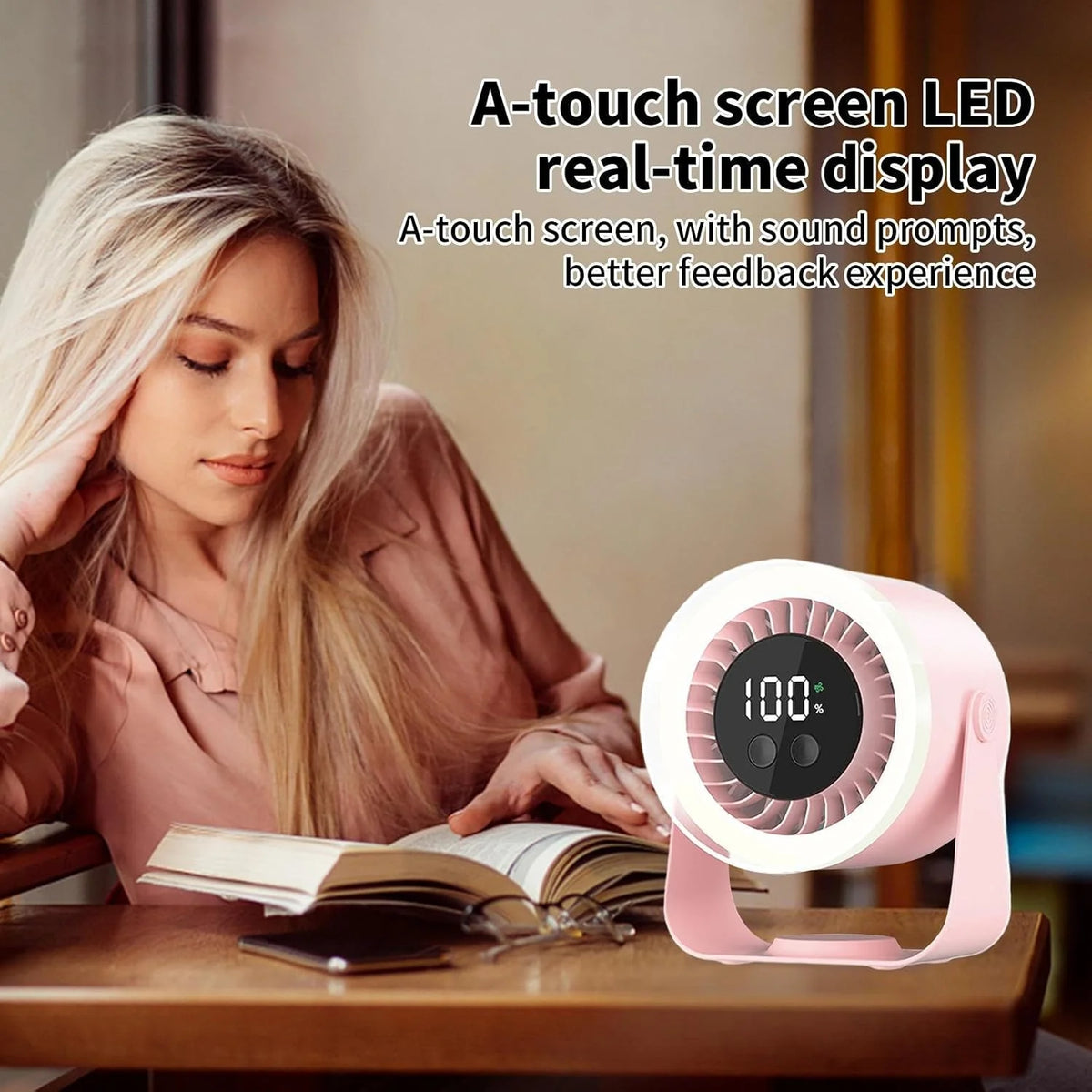 Table Fan Ultra-Quiet 10 Speeds USB-C Rechargeable