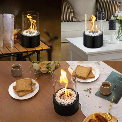 Table Fireplace Glass Cylinder Refillable Bio Ethanol