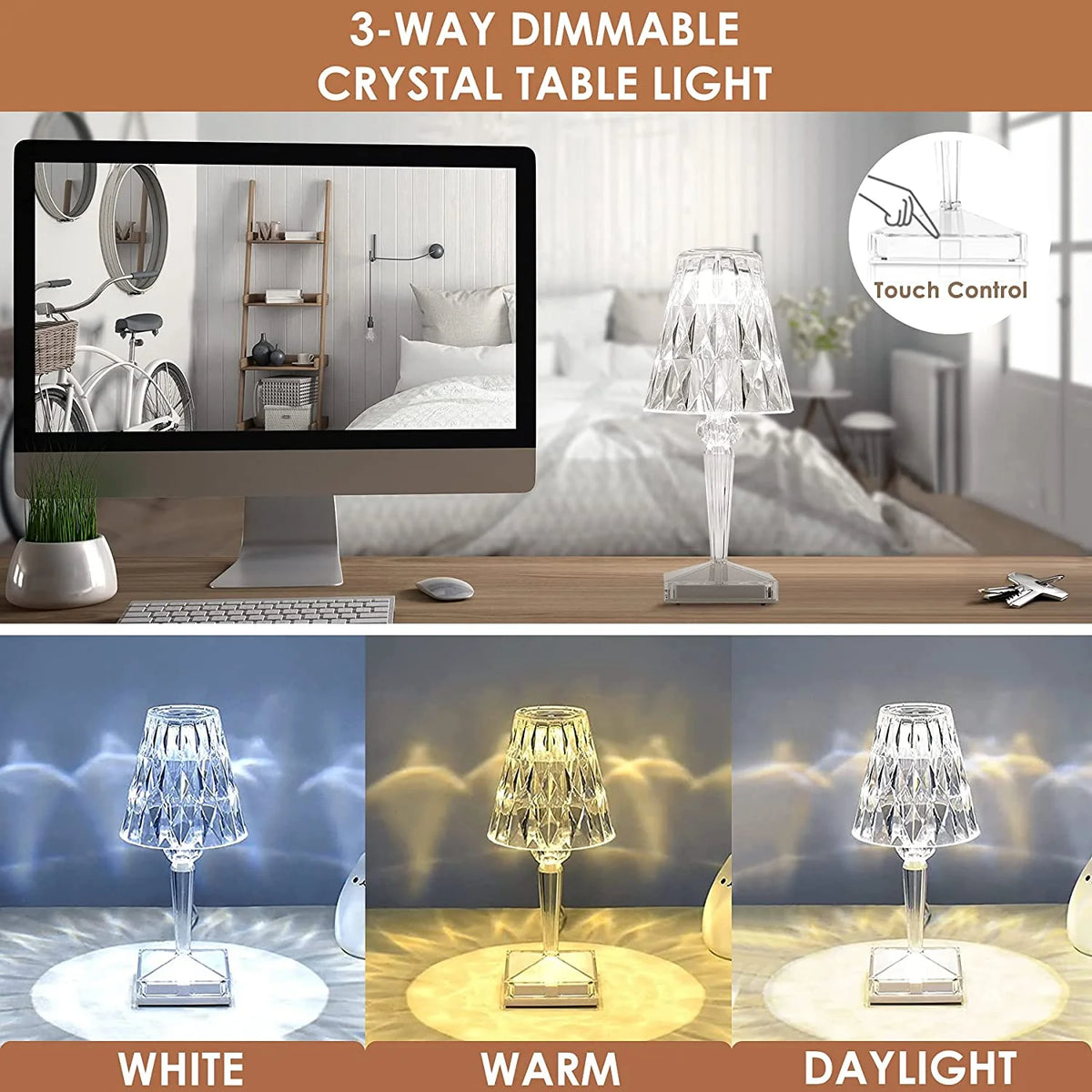 Table Lamp Diamond-Pattern LED Touch & USB Powered