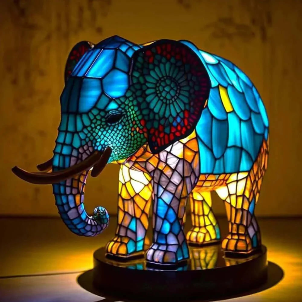 Table Lamp Handcrafted Mosaic Animal Motif Metal Base