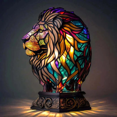 Table Lamp Handcrafted Mosaic Animal Motif Metal Base