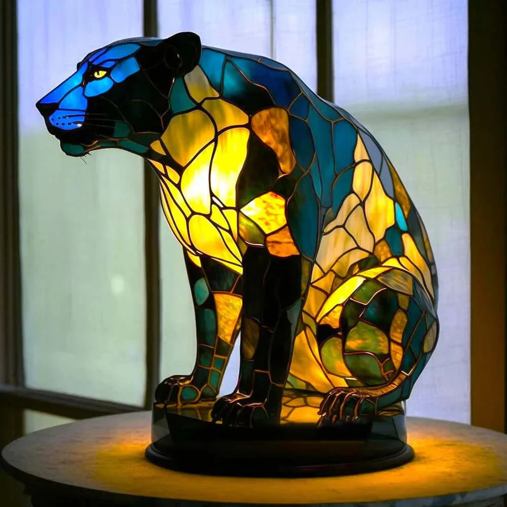 Table Lamp Handcrafted Mosaic Animal Motif Metal Base