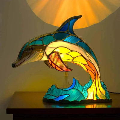 Table Lamp Handcrafted Mosaic Animal Motif Metal Base