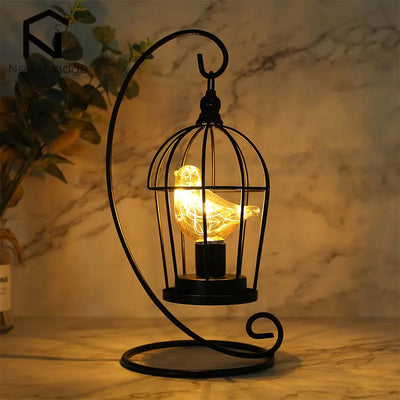 Table Lamp Metal Birdcage Warm White Lights