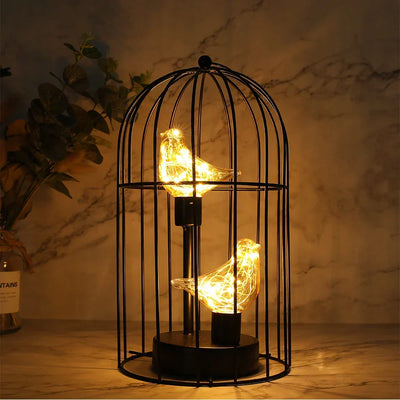 Table Lamp Metal Birdcage Warm White Lights
