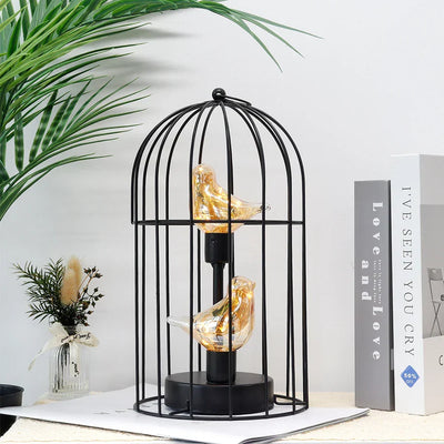 Table Lamp Metal Birdcage Warm White Lights
