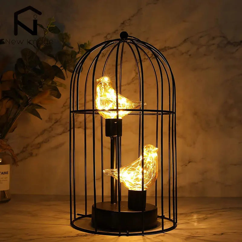 Table Lamp Metal Birdcage Warm White Lights