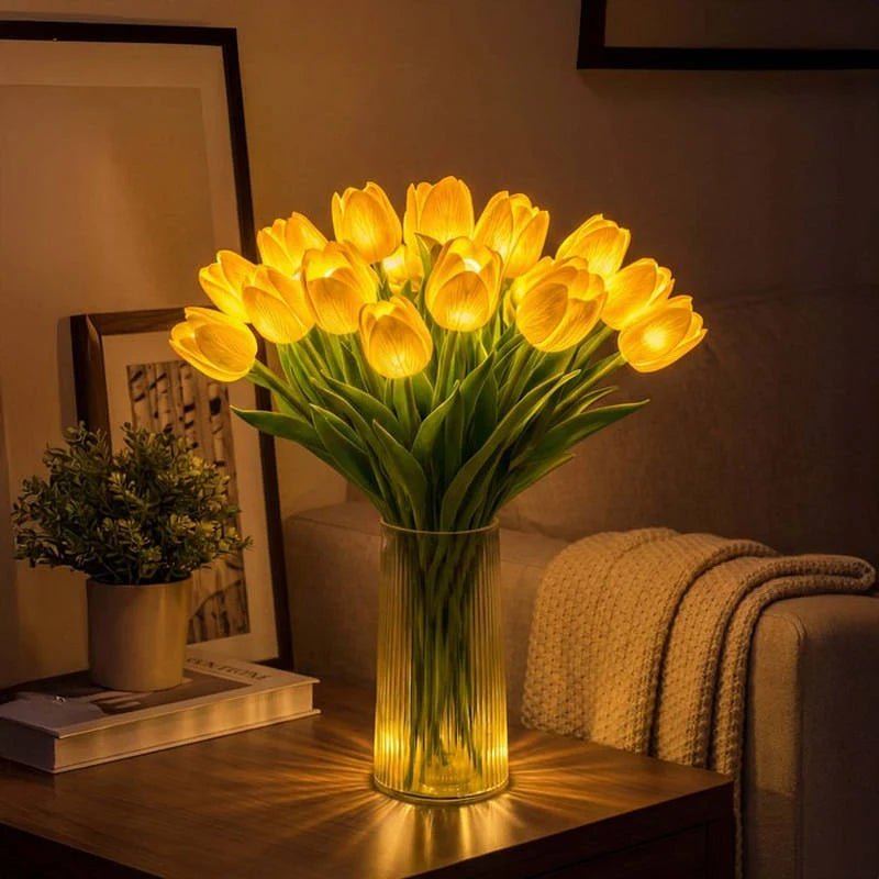 Table Lamp Realistic Tulips 10-Stem Battery Operated Warm White