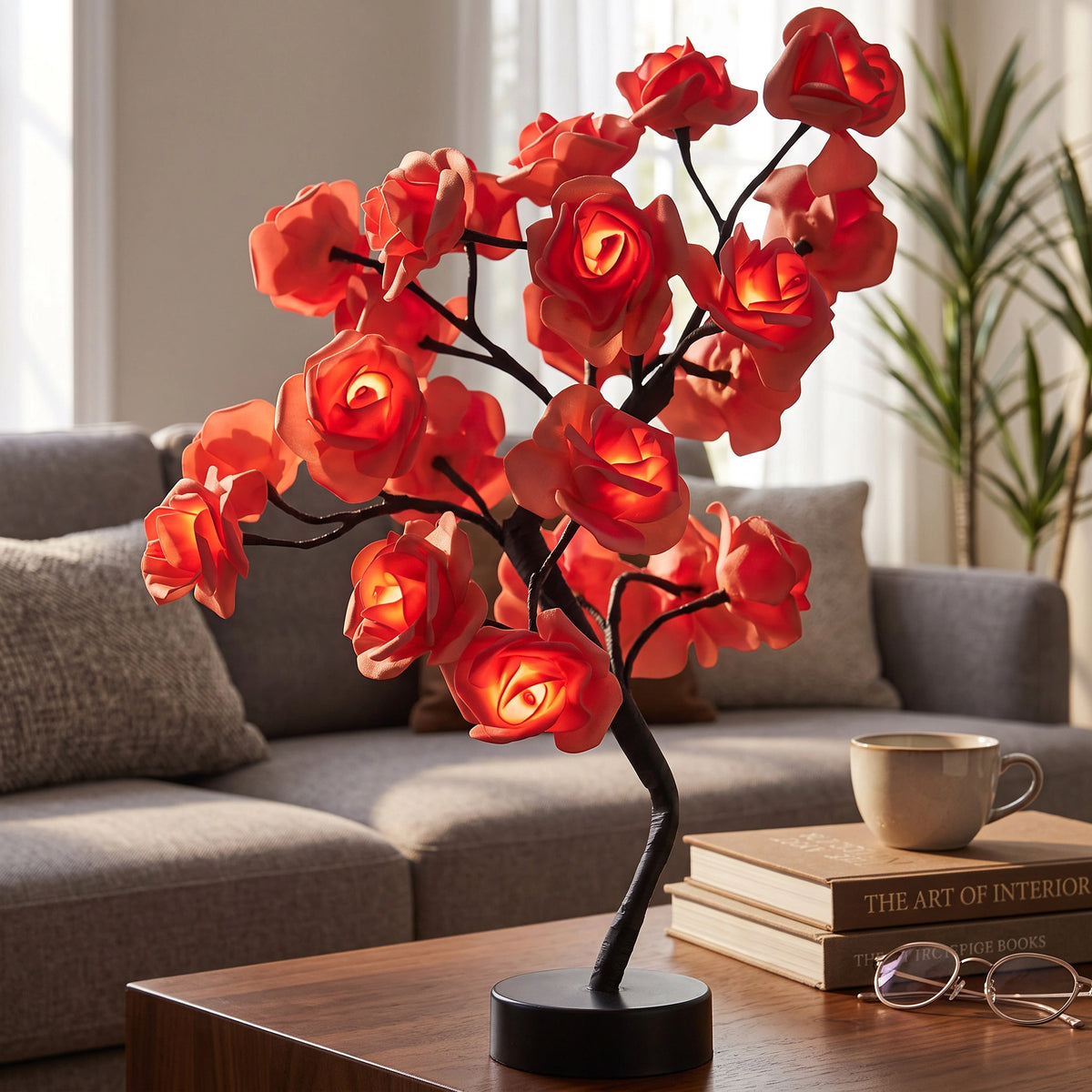 Table Lamp Rose Petal Design Warm LED Light
