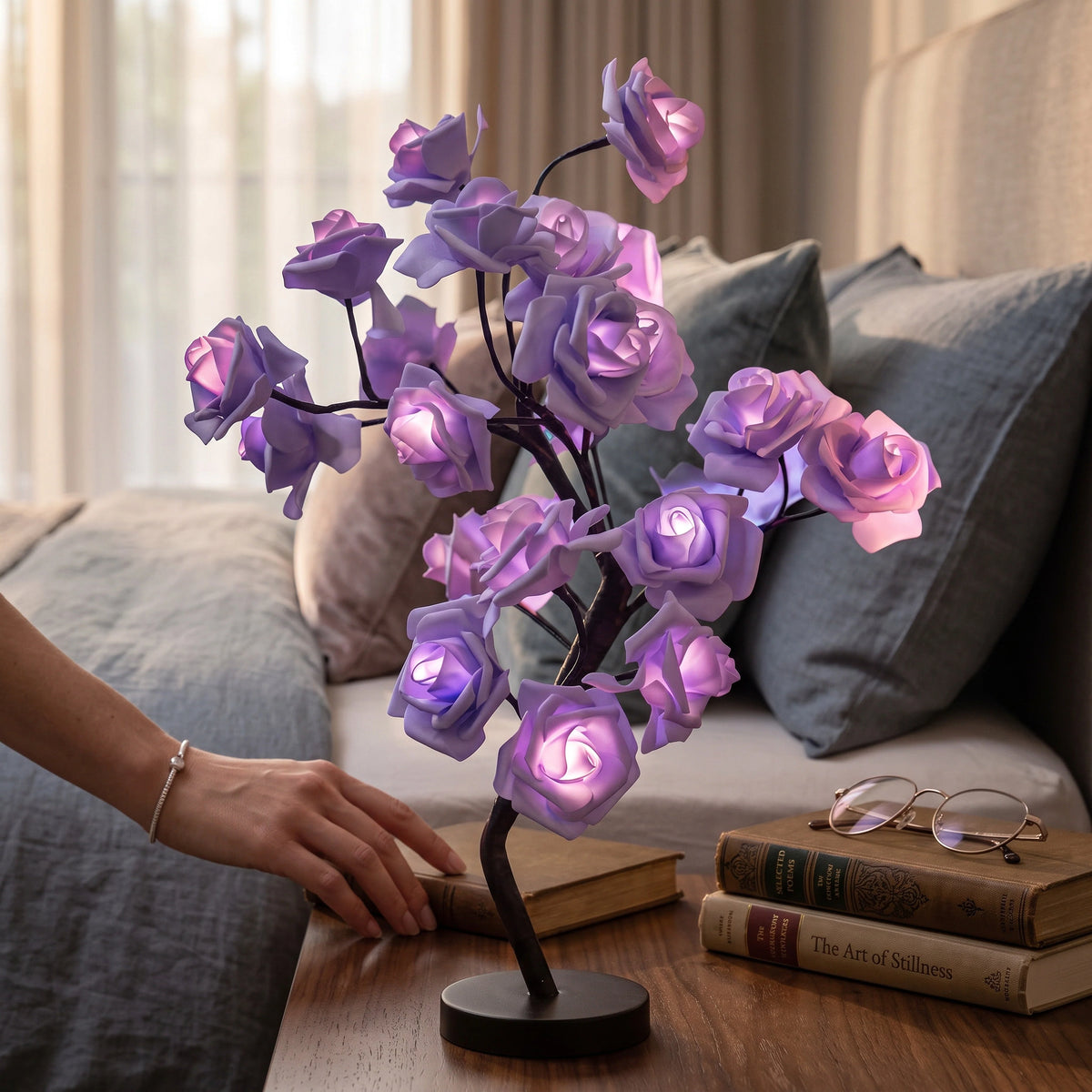 Table Lamp Rose Petal Design Warm LED Light