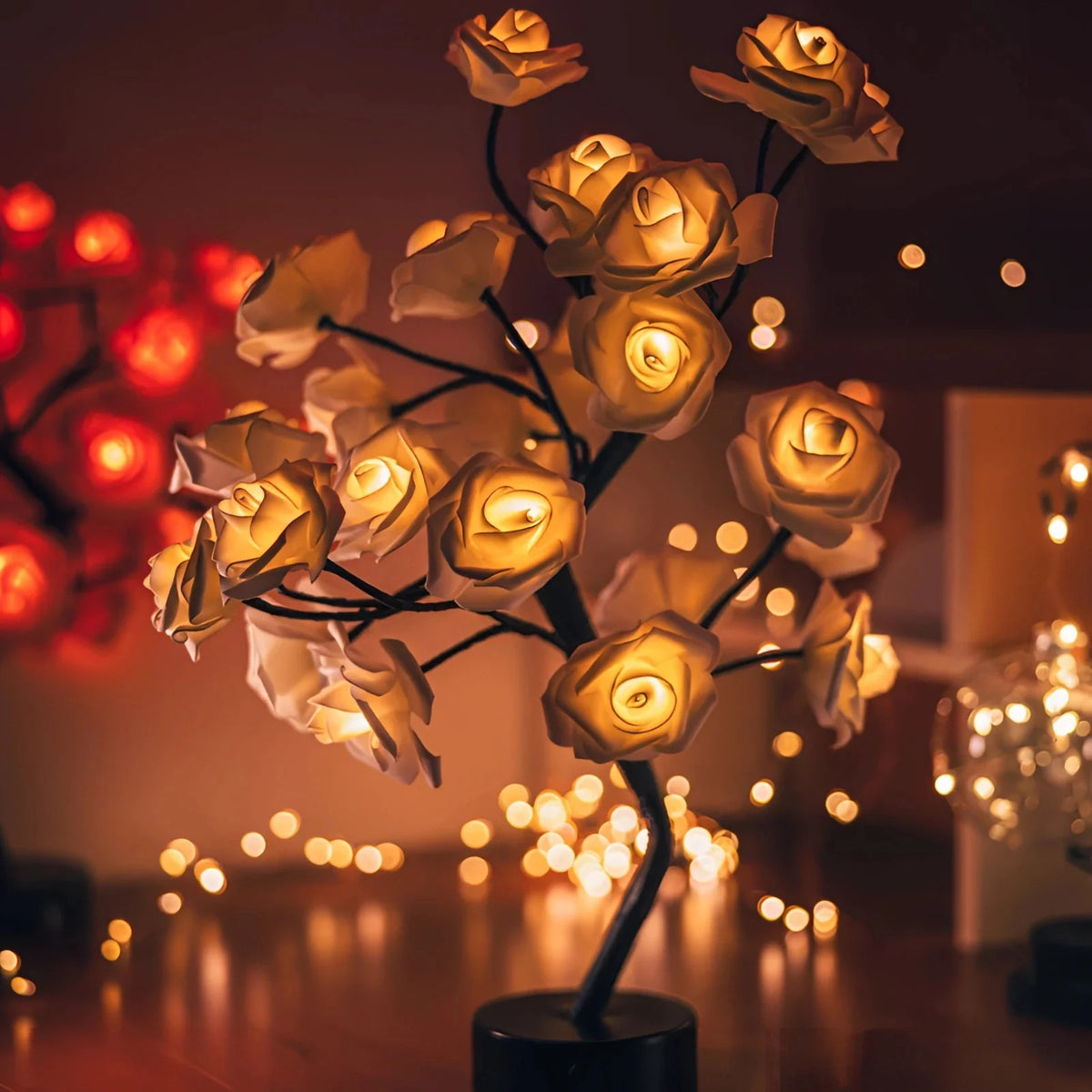 Table Lamp Rose Petal Design Warm LED Light