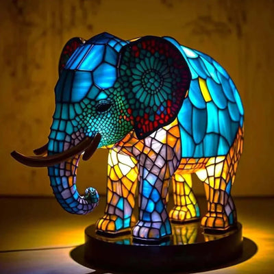 Table Lamp Stained Glass Mosaic Animal Motif