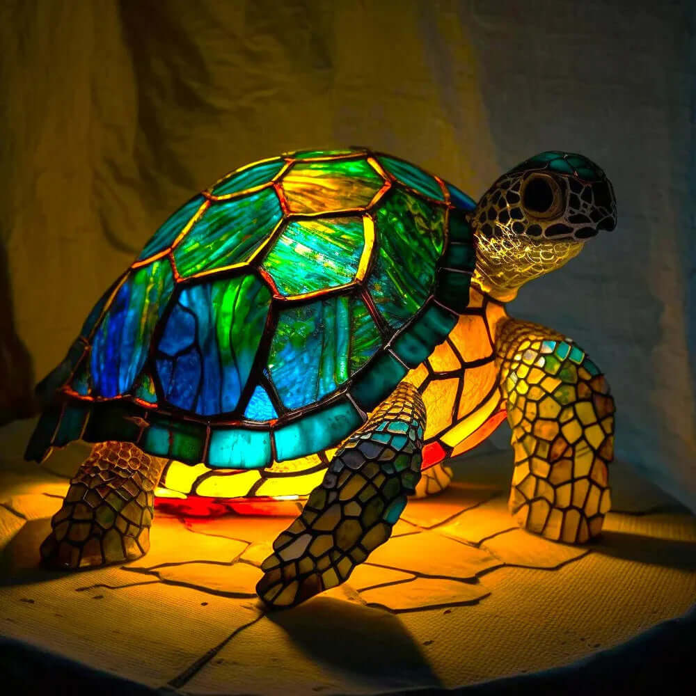Table Lamp Stained Glass Mosaic Animal Motif