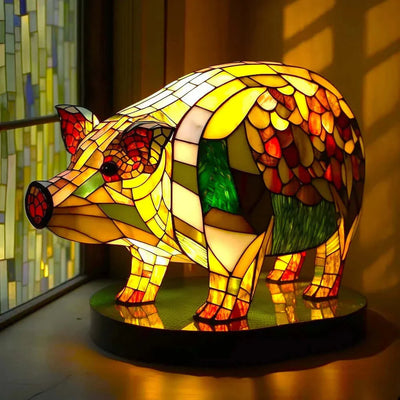Table Lamp Stained Glass Mosaic Animal Motif