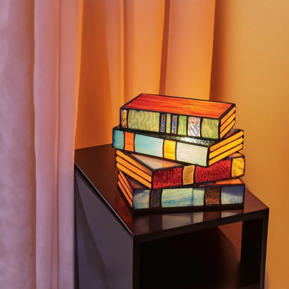 Table Lamp Stained Glass Stacked Books Design