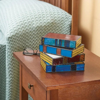 Table Lamp Stained Glass Stacked Books Design