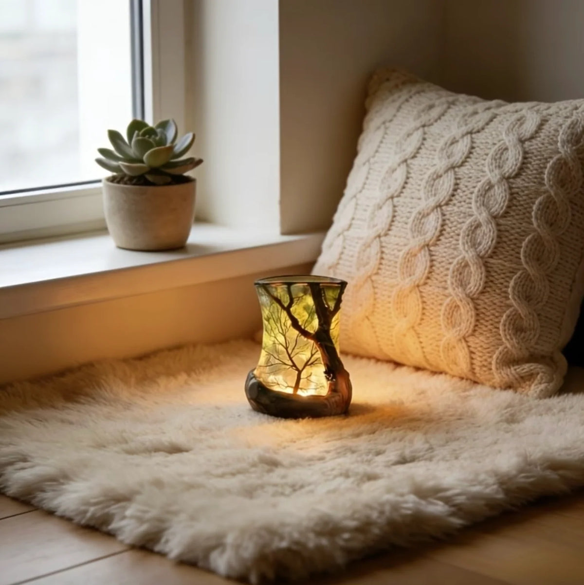 Table Lamp Tree Shadow Projection Warm White LED Battery-Operated