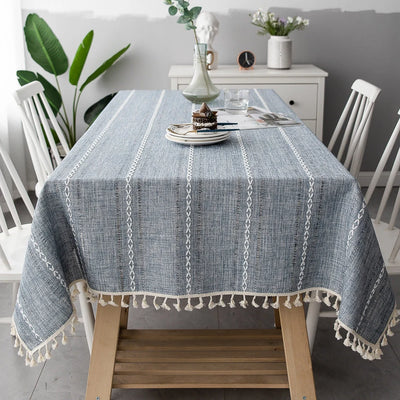 Tablecloth Cotton-Linen Striped Tassel Fringe
